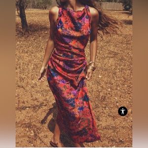 Zara floral print satin effect midi dress